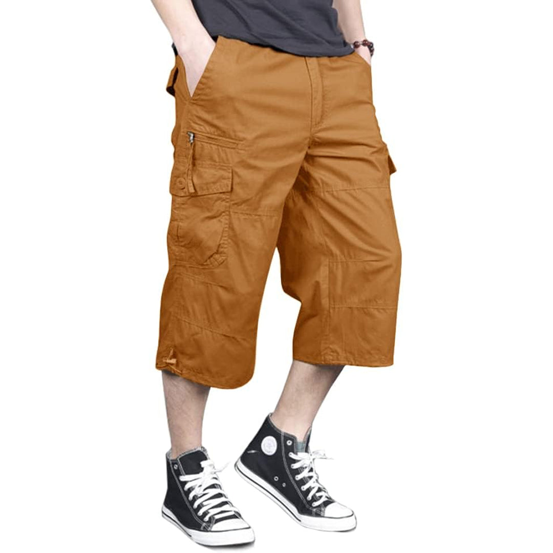 Orvinz Men's Capri Long Elastic Cargo Shorts