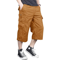 Orvinz Men's Capri Long Elastic Cargo Shorts
